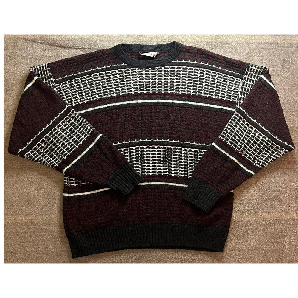 Vintage Jantzen Mens XL Sweater Made in USA Striped Grid Knit Grandpacore